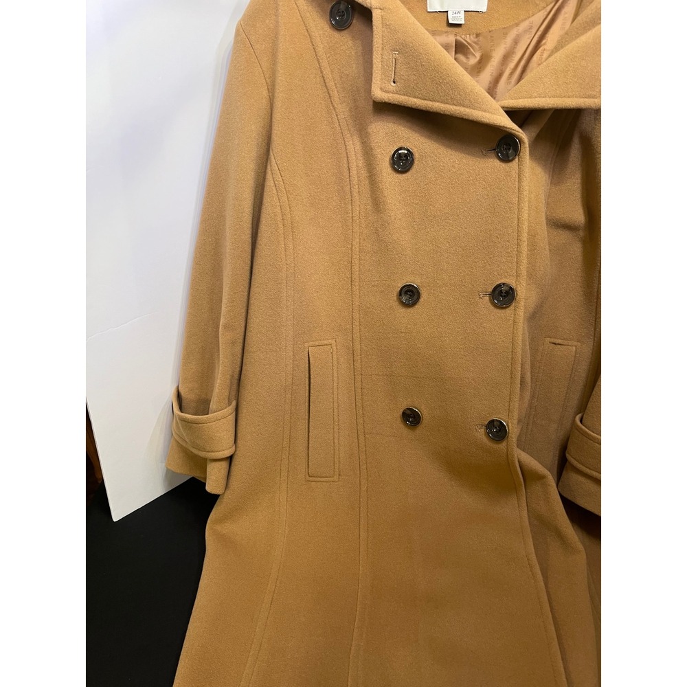 Anne Klein Womens Camel Wool Cashmere Blend Hooded Double Breasted Coat 24W - Picture 2 of 15